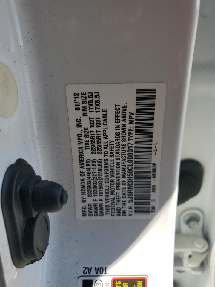 2012 Honda CR-V VIN 5J6RM3H58CL008017 Copart auction photo, front end damage thumbnail 12