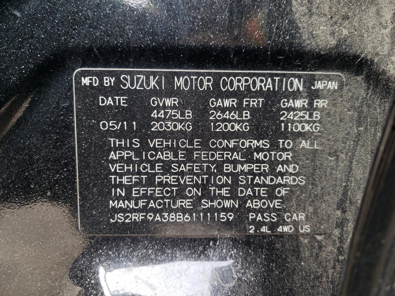 2011 Suzuki Kizashi VIN JS2RF9A38B6111159 Copart auction photo, front end / side damage thumbnail 12