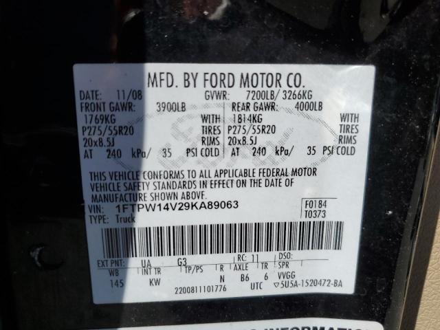 2009 Ford F-150 VIN 1FTPW14V29KA89063 Copart auction photo, mechanical / minor dent/scratches damage thumbnail 12