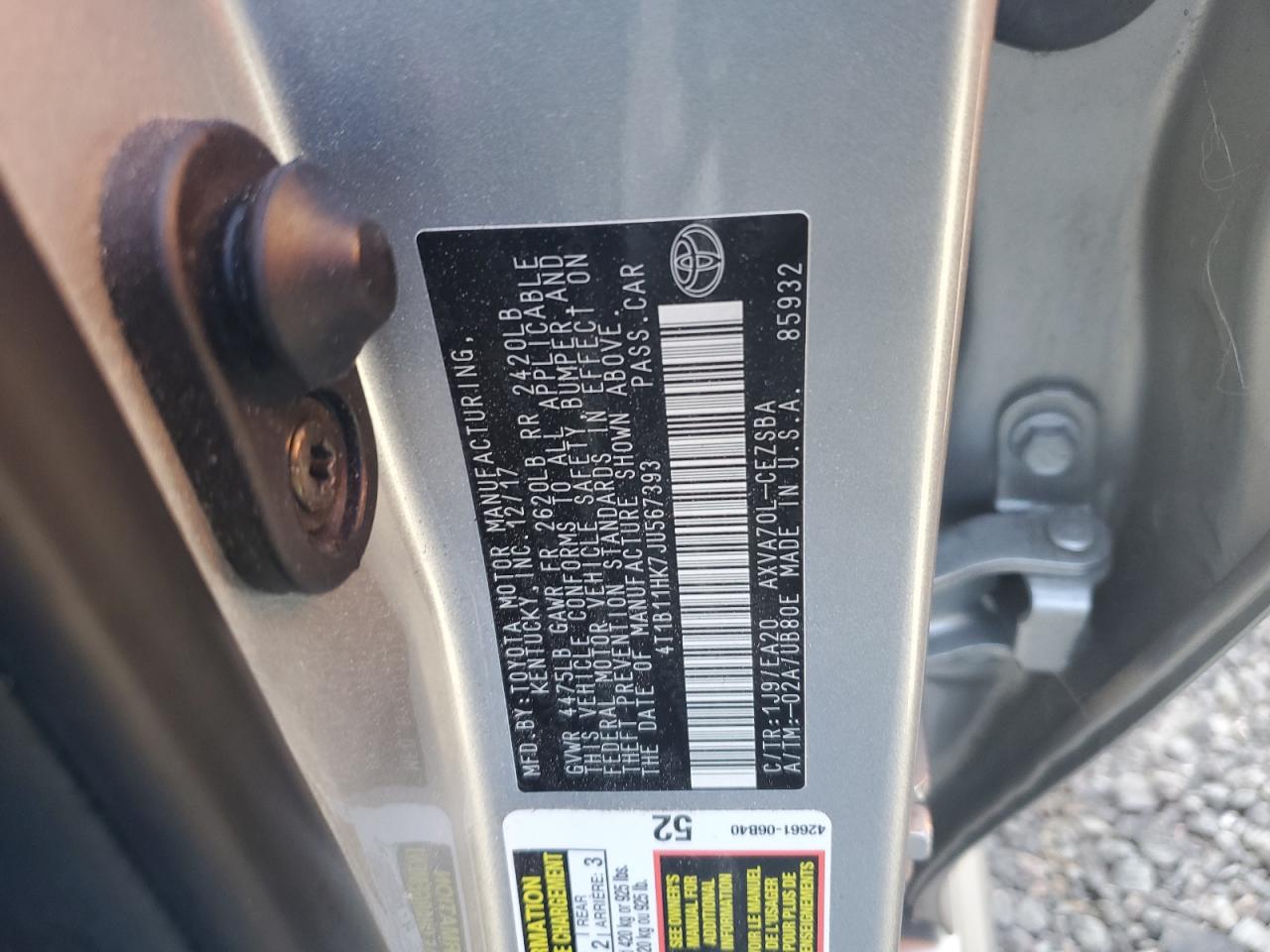 2018 Toyota Camry VIN 4T1B11HK7JU567393 Copart auction photo, water/flood damage thumbnail 13