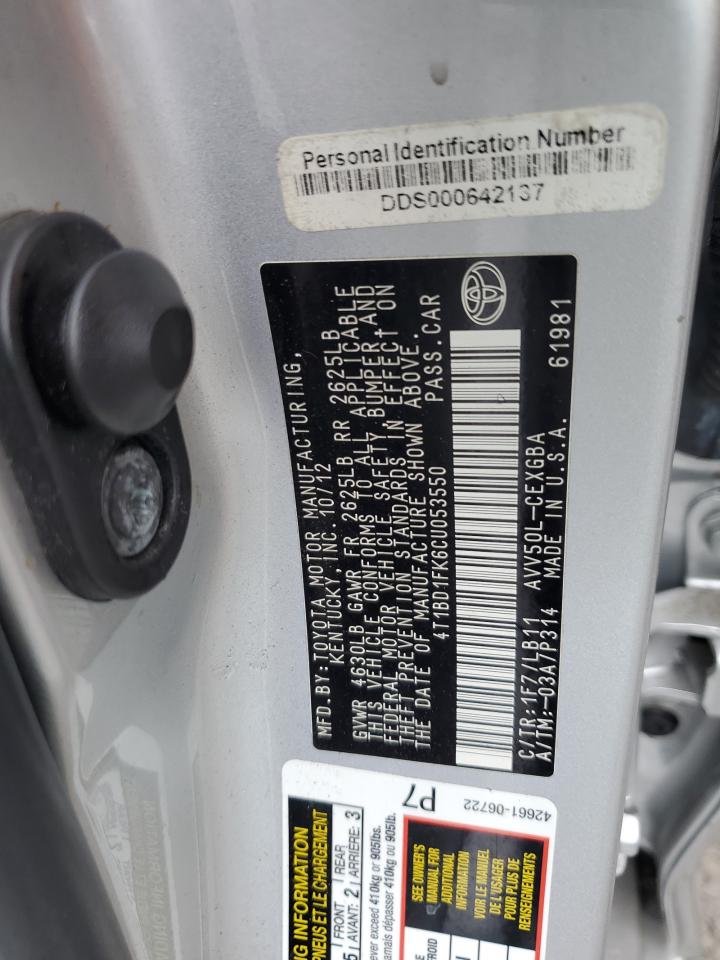 2012 Toyota Camry VIN 4T1BD1FK6CU053550 Copart auction photo, front end damage thumbnail 13