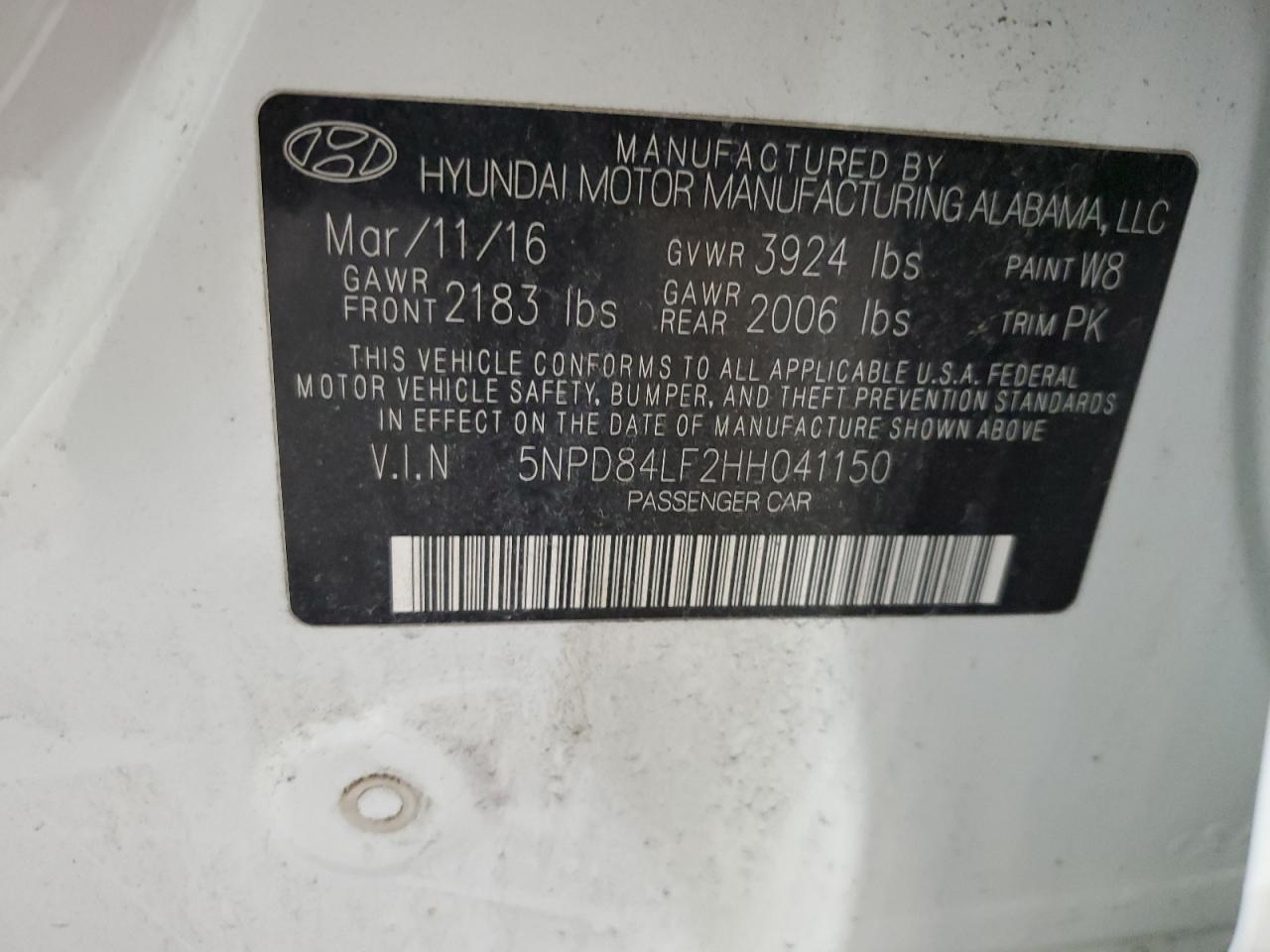 2017 Hyundai Elantra VIN 5NPD84LF2HH041150 Copart auction photo, front end damage thumbnail 12