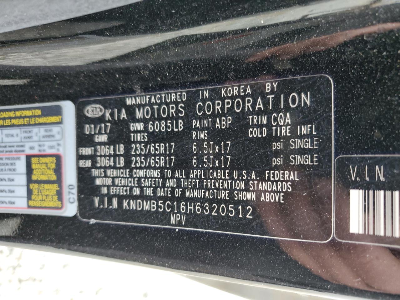 2017 KIA Sedona VIN KNDMB5C16H6320512 Copart auction photo, all over damage thumbnail 16