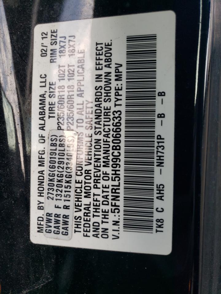 2012 Honda Odyssey VIN 5FNRL5H99CB066633 Copart auction photo, side damage thumbnail 12