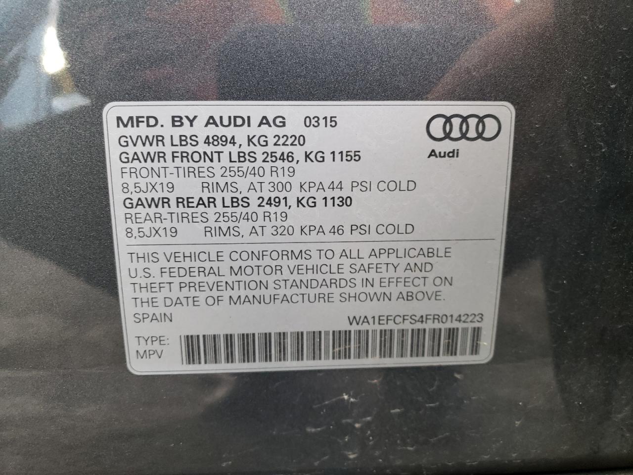 2015 Audi Q3 VIN WA1EFCFS4FR014223 Copart auction photo, mechanical damage thumbnail 13