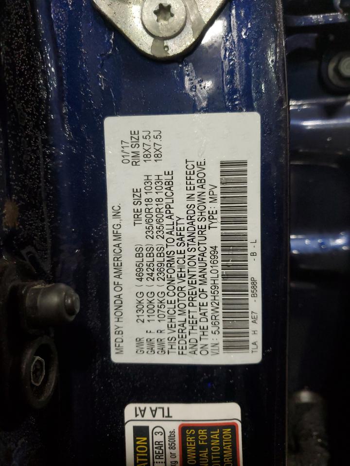2017 Honda CR-V VIN 5J6RW2H59HL016994 Copart auction photo, side damage thumbnail 14
