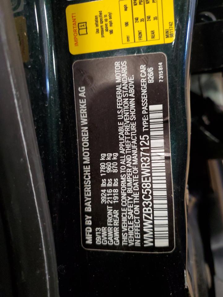 2014 MINI Cooper VIN WMWZB3C58EWR37125 Copart auction photo, side / undercarriage damage thumbnail 13