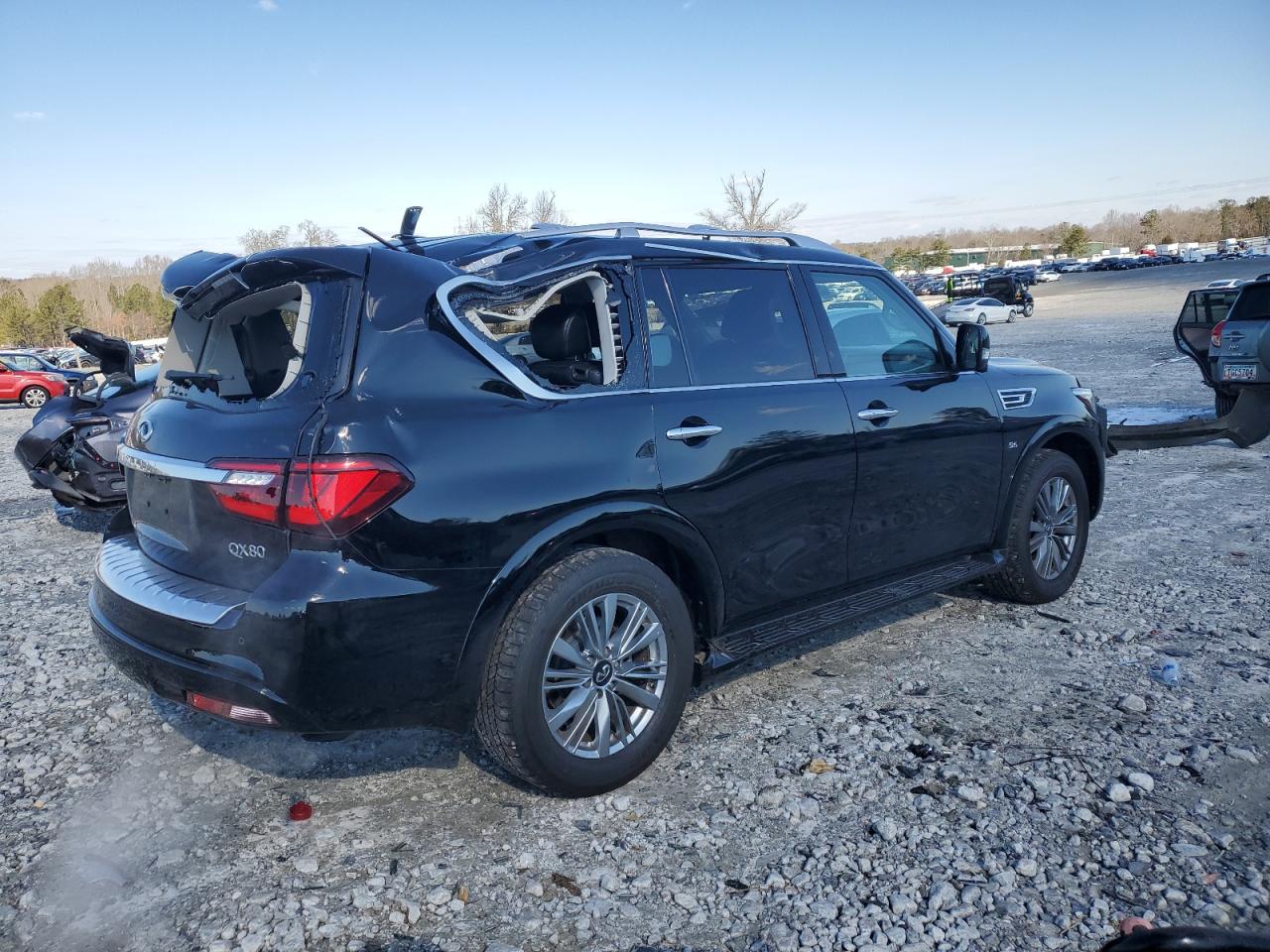 2019 Infiniti QX80 VIN JN8AZ2NE3K9238454 Copart auction photo, rear end / top/roof damage thumbnail 3