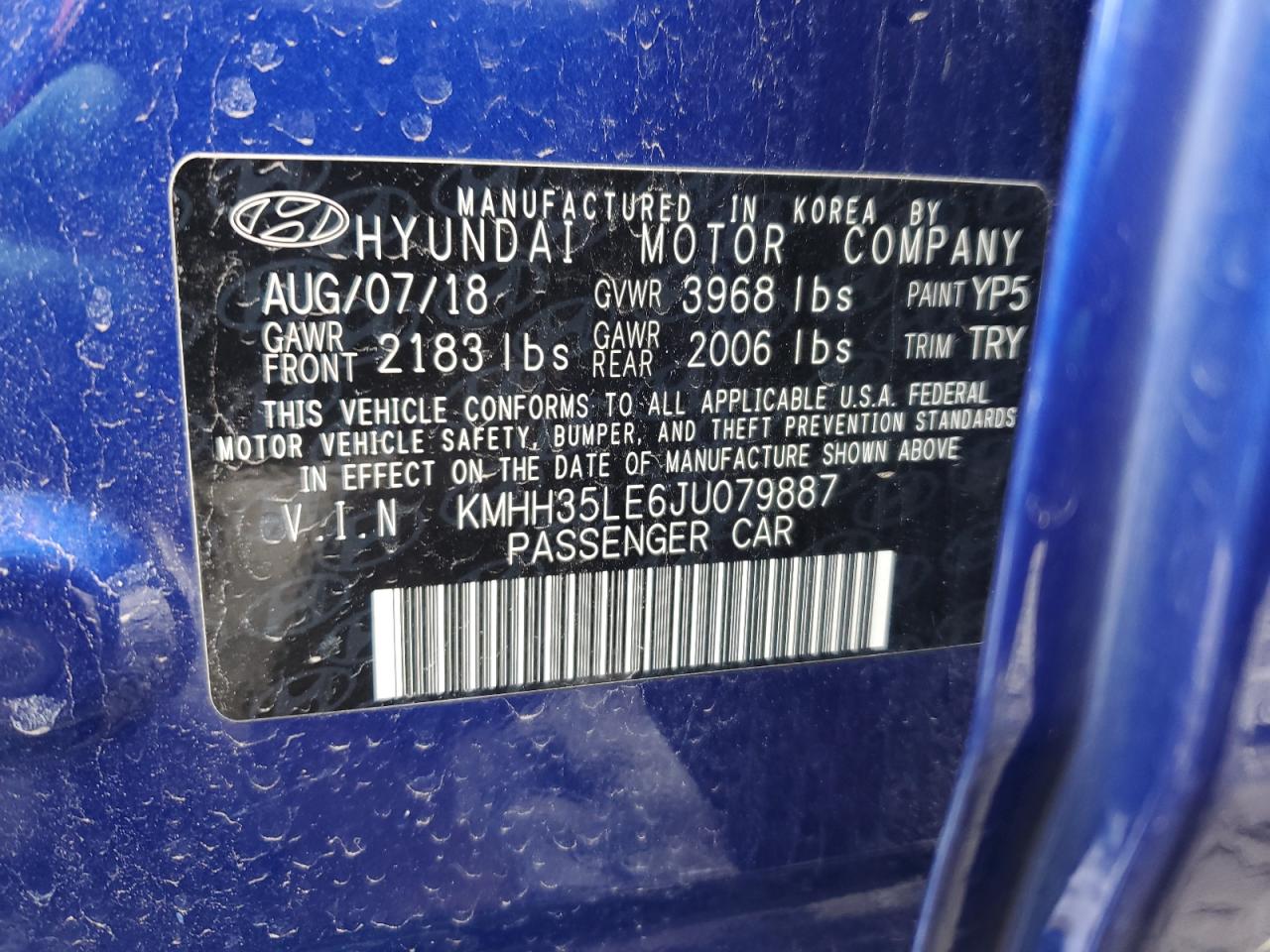 2018 Hyundai Elantra VIN KMHH35LE6JU079887 Copart auction photo, rear end damage thumbnail 12