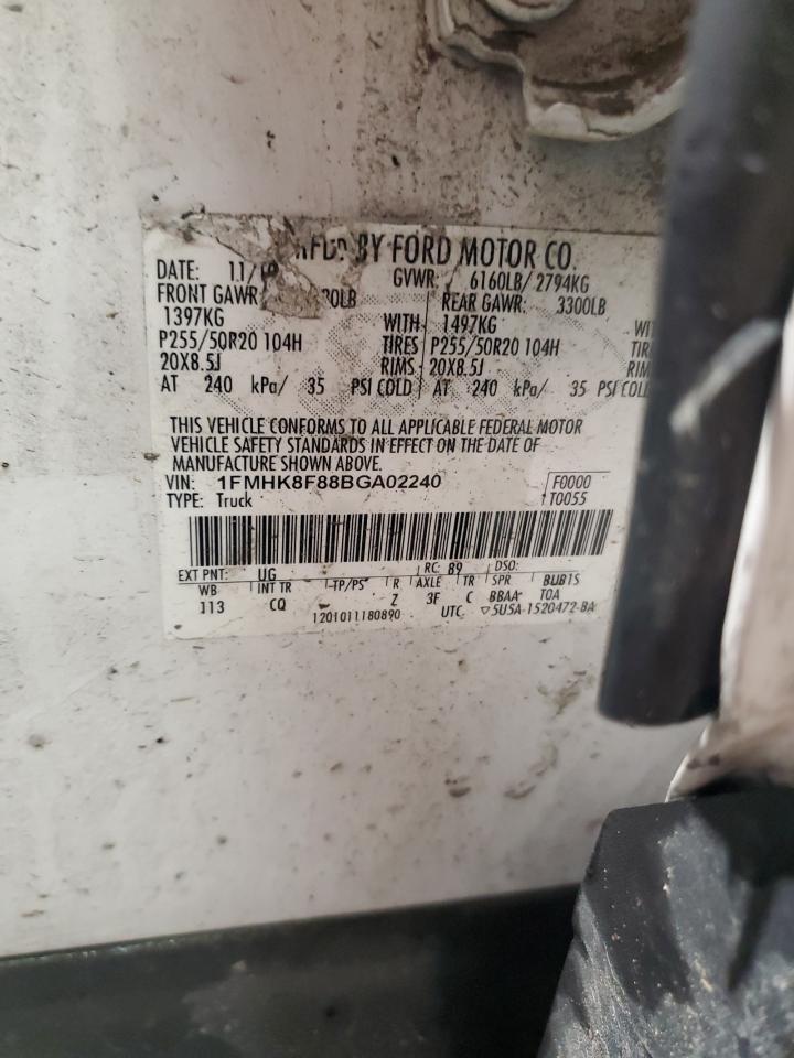 2011 Ford Explorer VIN 1FMHK8F88BGA02240 Copart auction photo, side damage thumbnail 13