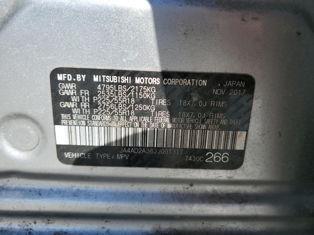 2018 Mitsubishi Outlander VIN JA4AD2A36JJ001317 Copart auction photo, front end damage thumbnail 15