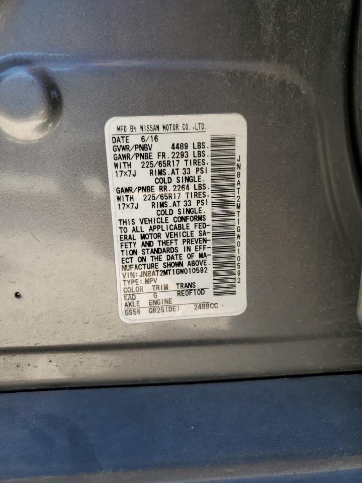 2016 Nissan Rogue VIN JN8AT2MT1GW010592 Copart auction photo, front end damage thumbnail 13
