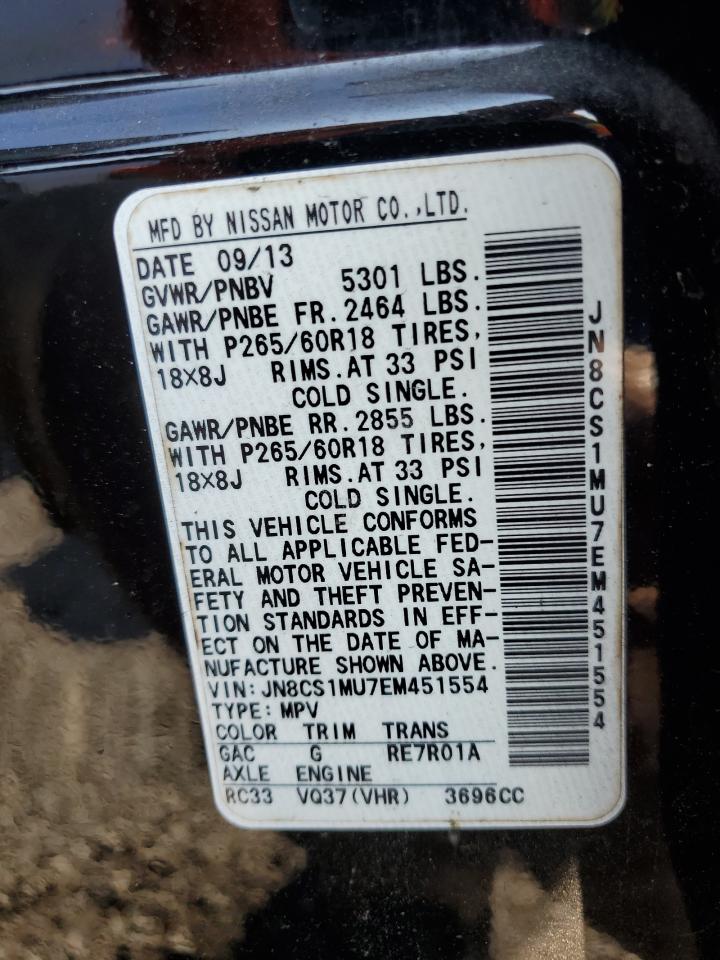 2014 Infiniti QX70 VIN JN8CS1MU7EM451554 Copart auction photo, front end damage thumbnail 16
