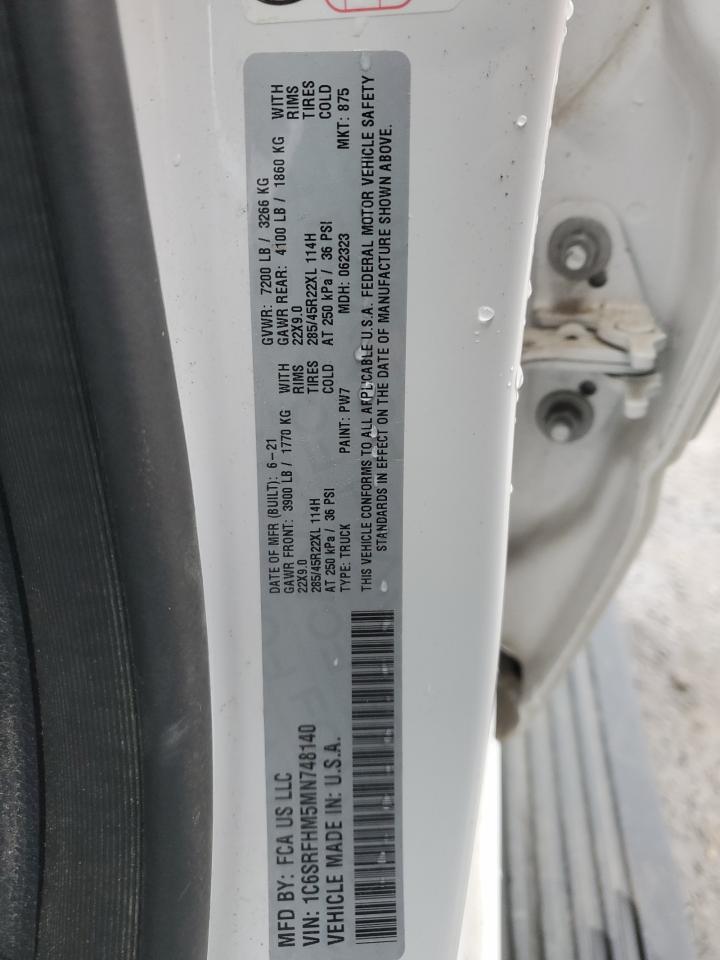 2021 RAM 1500 VIN 1C6SRFHM5MN748140 Copart auction photo, front end / side damage thumbnail 12