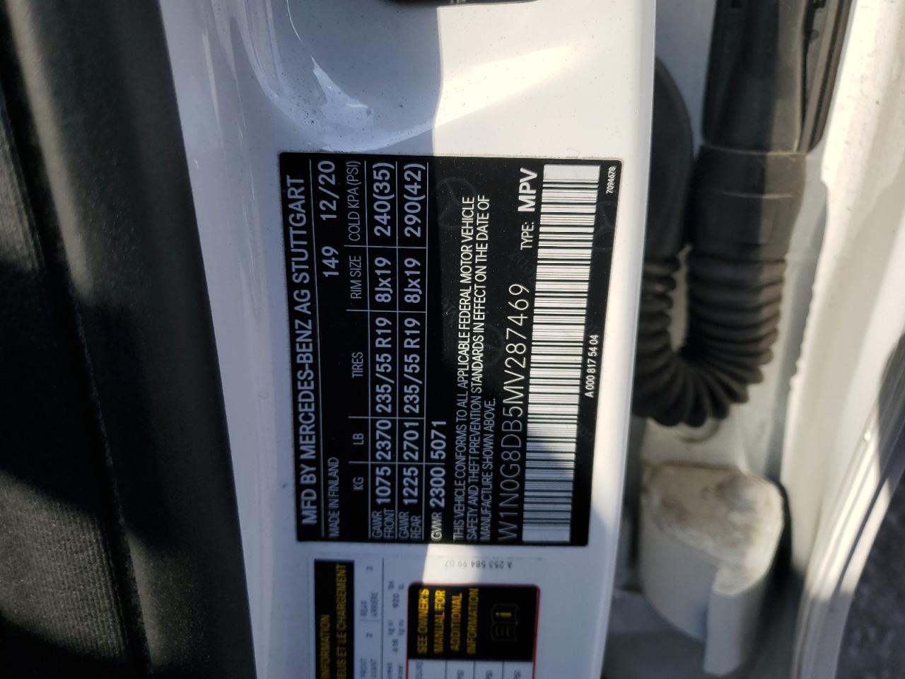 2021 Mercedes-Benz GLC VIN W1N0G8DB5MV287469 Copart auction photo, front end damage thumbnail 14