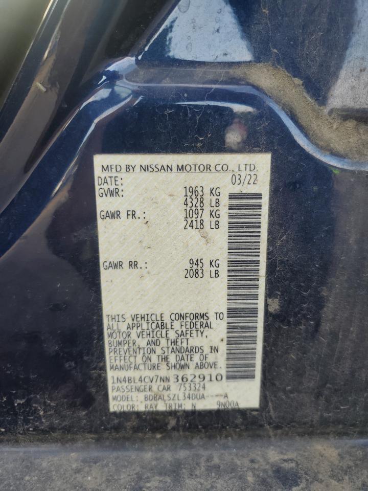 2022 Nissan Altima VIN 1N4BL4CV7NN362910 Copart auction photo, front end damage thumbnail 12