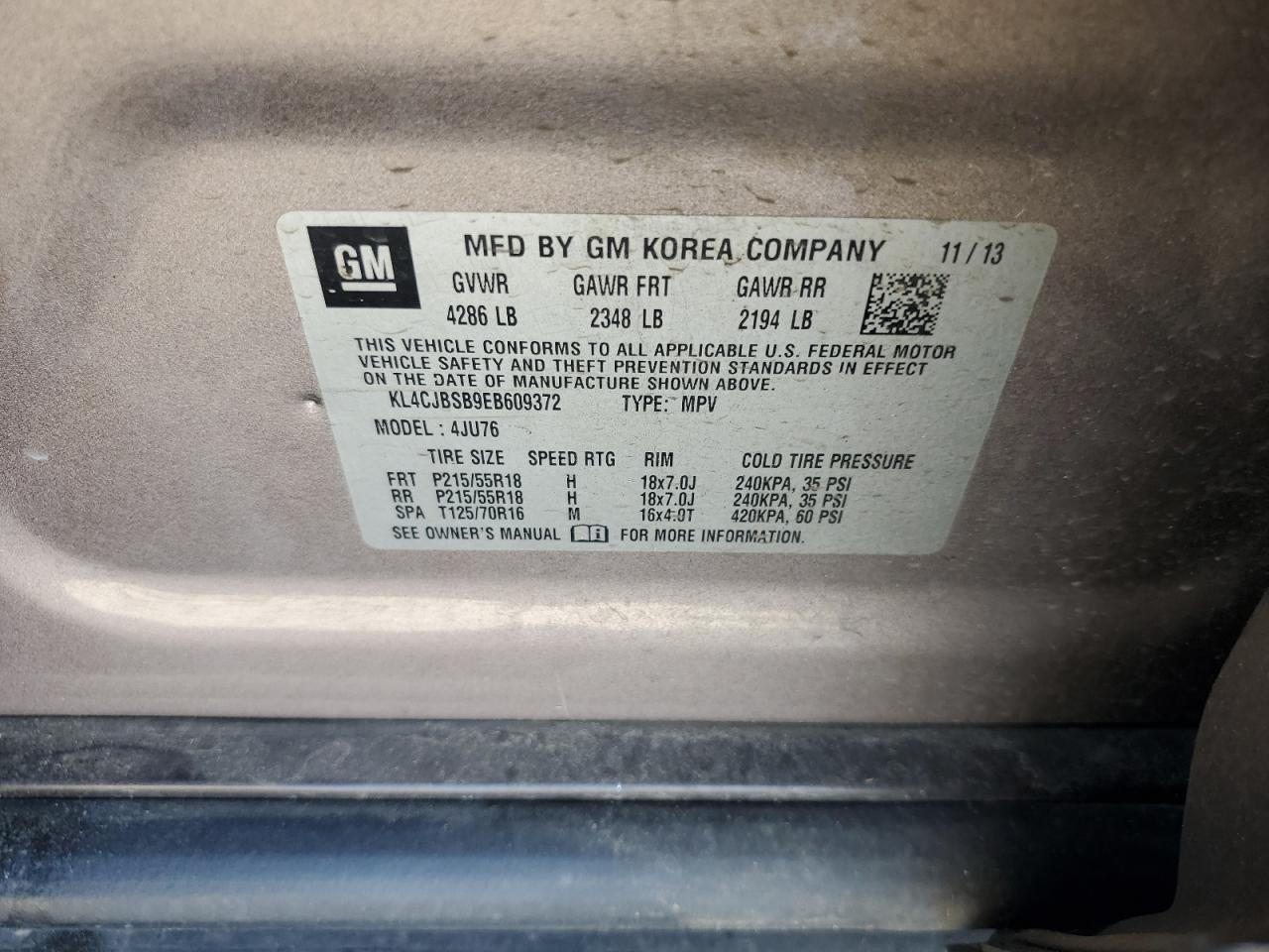 2014 Buick Encore VIN KL4CJBSB9EB609372 Copart auction photo, front end damage thumbnail 13