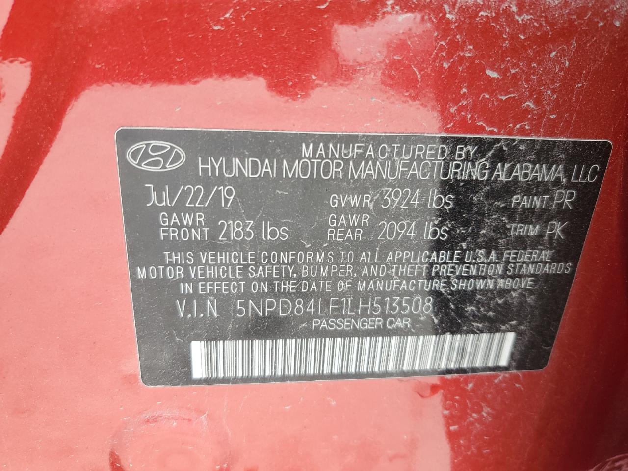 2020 Hyundai Elantra VIN 5NPD84LF1LH513508 Copart auction photo, front end / side damage thumbnail 12