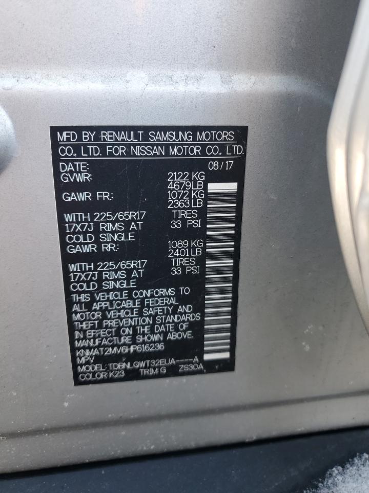2017 Nissan Rogue VIN KNMAT2MV6HP616236 Copart auction photo, front end damage thumbnail 13