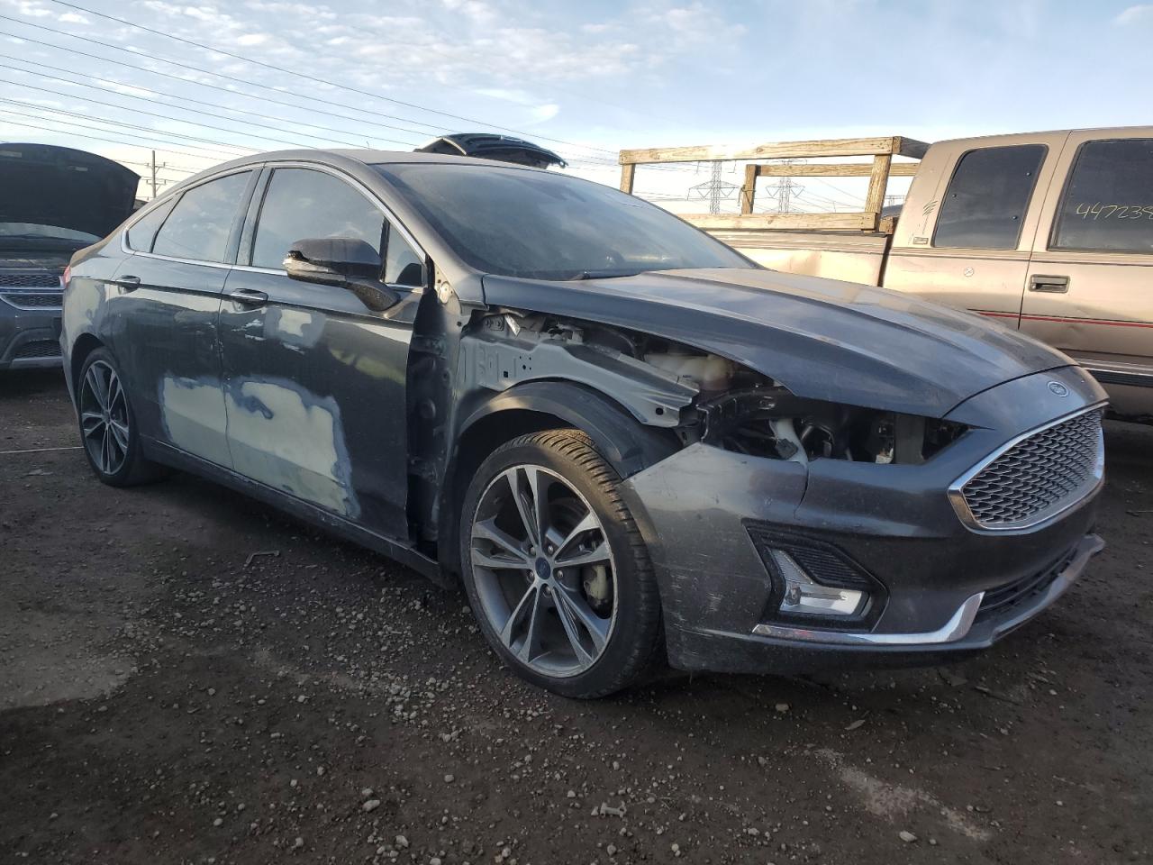 2019 Ford Fusion VIN 3FA6P0K91KR271269 Copart auction photo, front end / side damage thumbnail 4