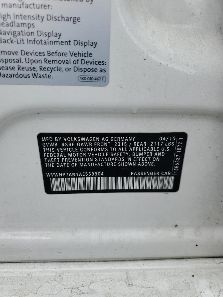 2010 Volkswagen Passat CC VIN WVWHP7AN1AE559904 Copart auction photo, front end damage thumbnail 14