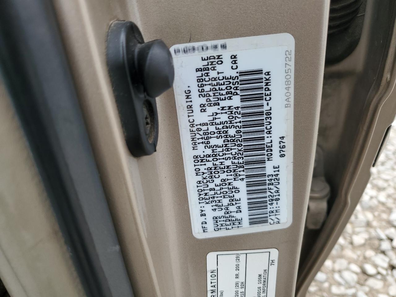 2002 Toyota Camry VIN 4T1BE32K02U021724 Copart auction photo, front end damage thumbnail 12
