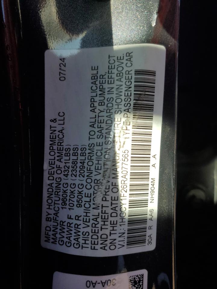 2024 Honda Accord VIN 1HGCY1F26RA077565 Copart auction photo, side / minor dent/scratches damage thumbnail 12