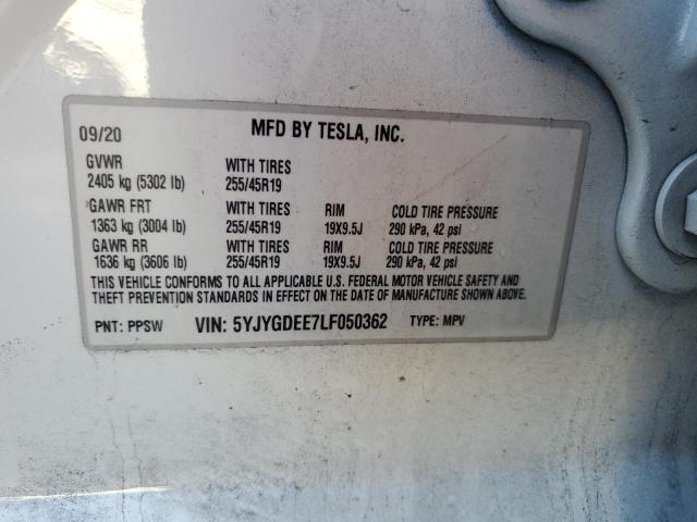 2020 Tesla Model Y VIN 5YJYGDEE7LF050362 Copart auction photo, front end / rear end damage thumbnail 12