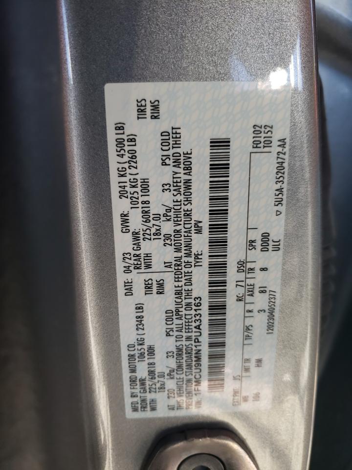 2023 Ford Escape VIN 1FMCU9MN1PUA33163 Copart auction photo, front end / minor dent/scratches damage thumbnail 13