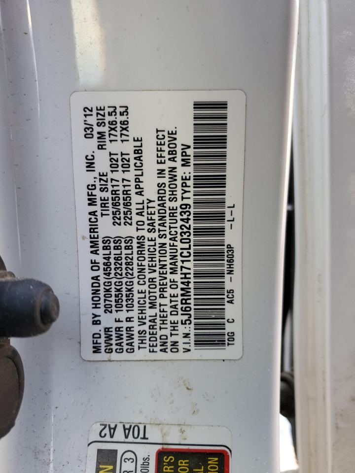 2012 Honda CR-V VIN 5J6RM4H71CL032439 Copart auction photo, front end damage thumbnail 15