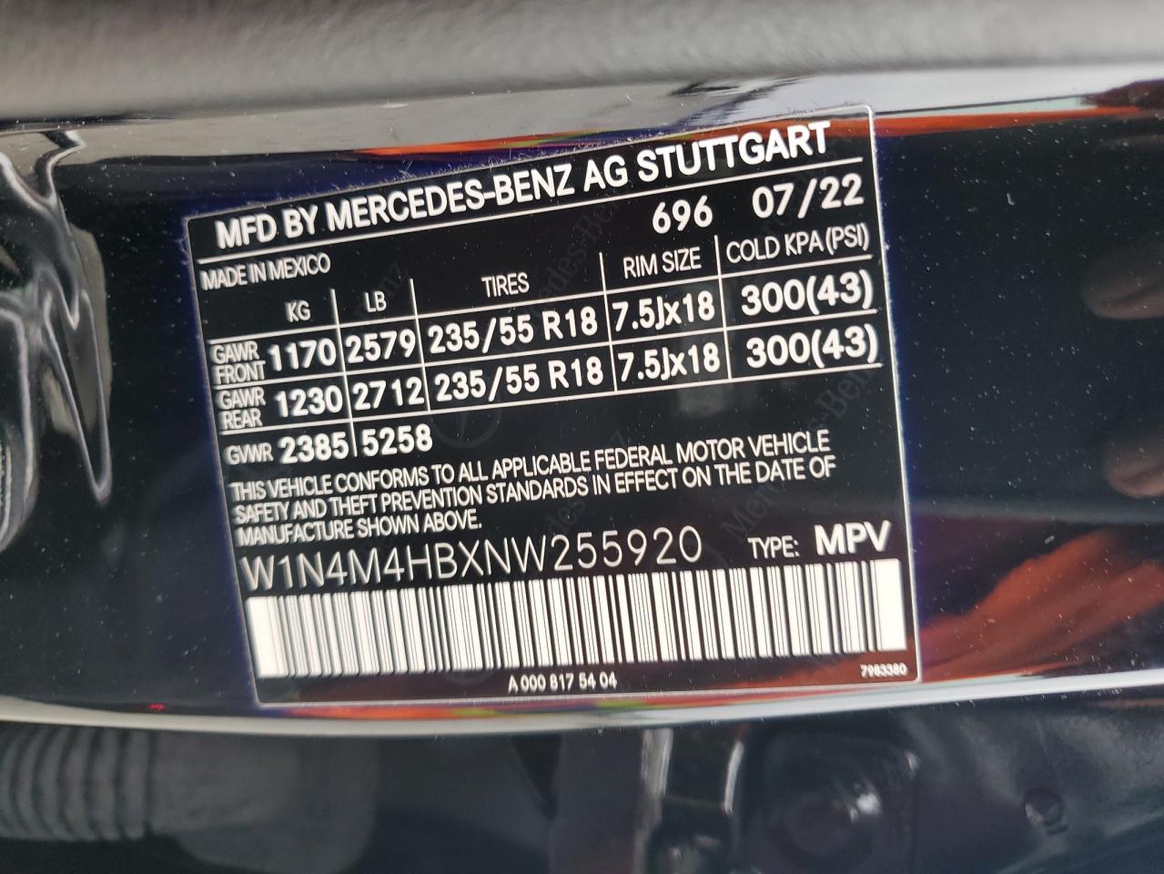 2022 Mercedes-Benz GLB VIN W1N4M4HBXNW255920 Copart auction photo, front end / minor dent/scratches damage thumbnail 12