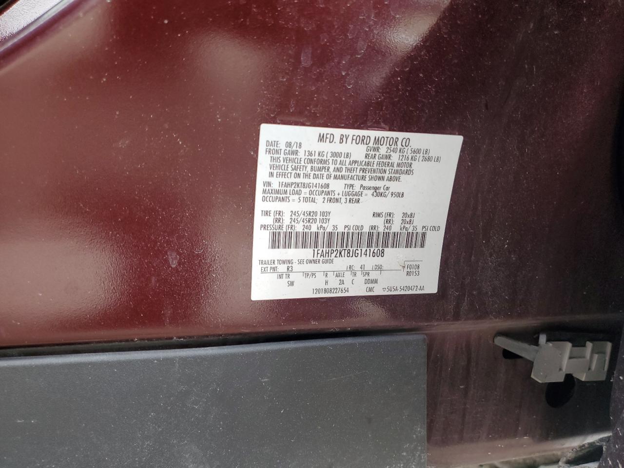 2018 Ford Taurus VIN 1FAHP2KT8JG141608 Copart auction photo, front end / all over damage thumbnail 14