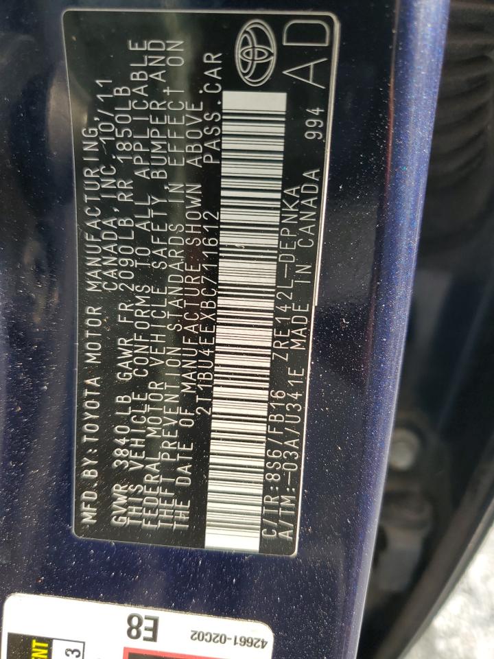 2011 Toyota Corolla VIN 2T1BU4EEXBC711612 Copart auction photo, front end damage thumbnail 12