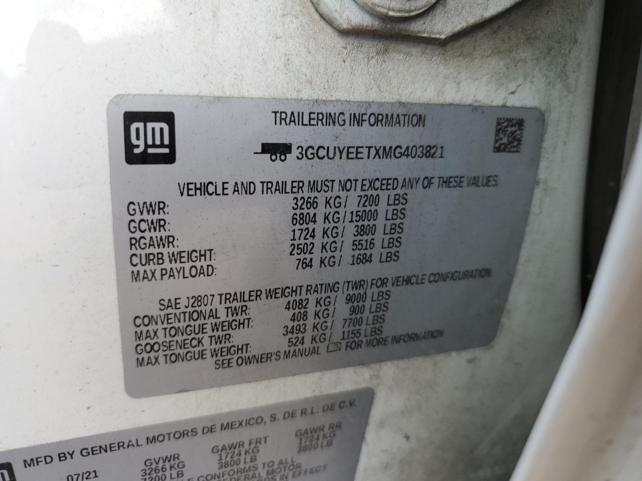2021 Chevrolet Silverado VIN 3GCUYEETXMG403821 Copart auction photo, minor dent/scratches damage thumbnail 13
