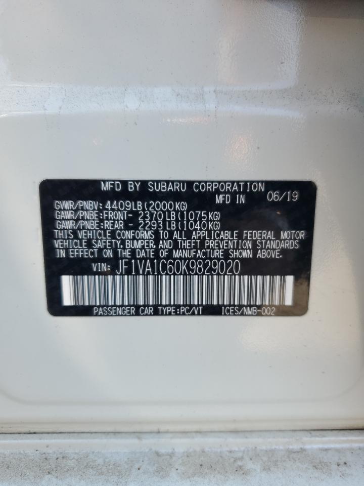 2019 Subaru WRX VIN JF1VA1C60K9829020 Copart auction photo, front end damage thumbnail 12