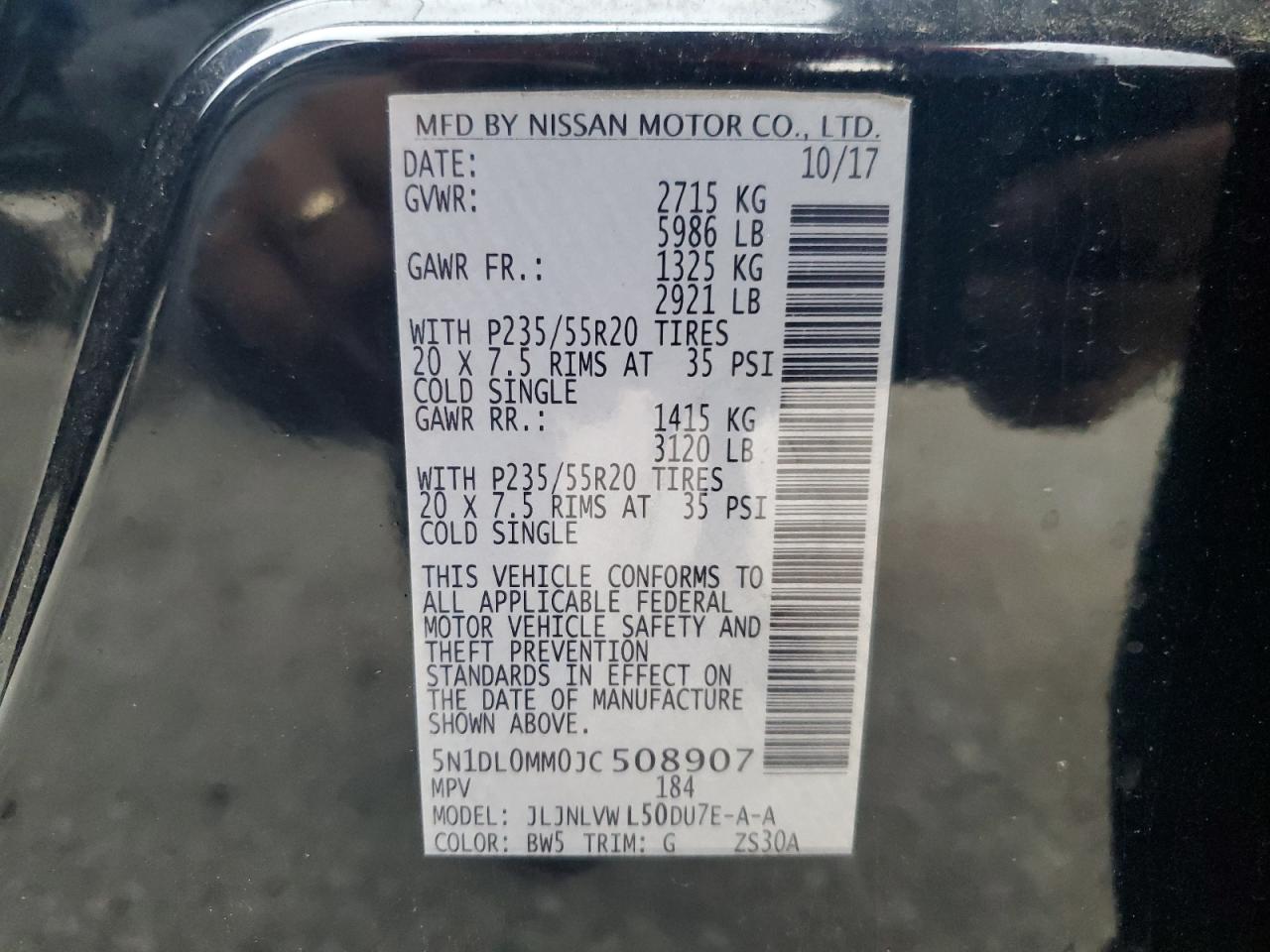 2018 Infiniti QX60 VIN 5N1DL0MM0JC508907 Copart auction photo, biohazard/chemical / front end damage thumbnail 12