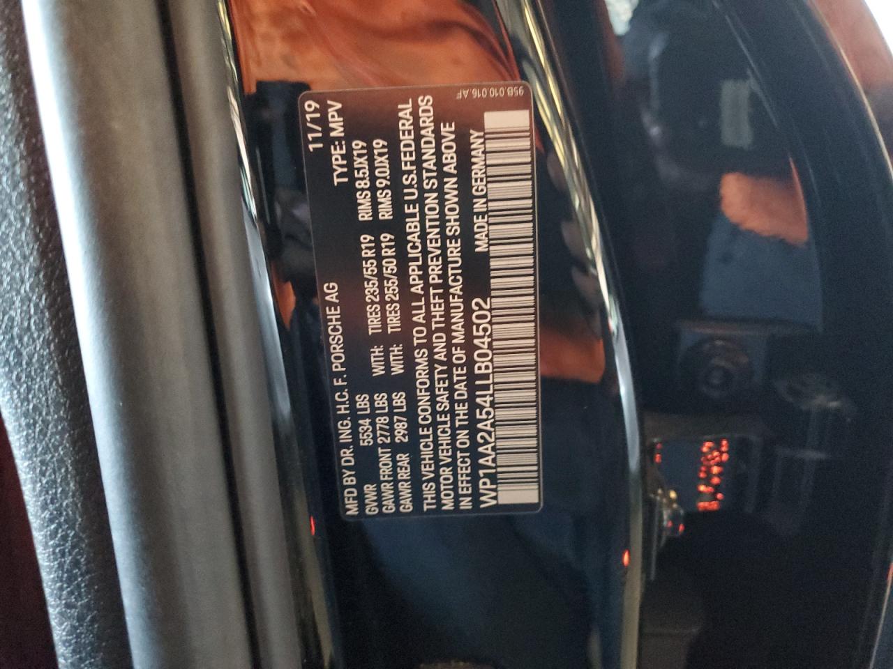 2020 Porsche Macan VIN WP1AA2A54LLB04502 Copart auction photo, side / front end damage thumbnail 14