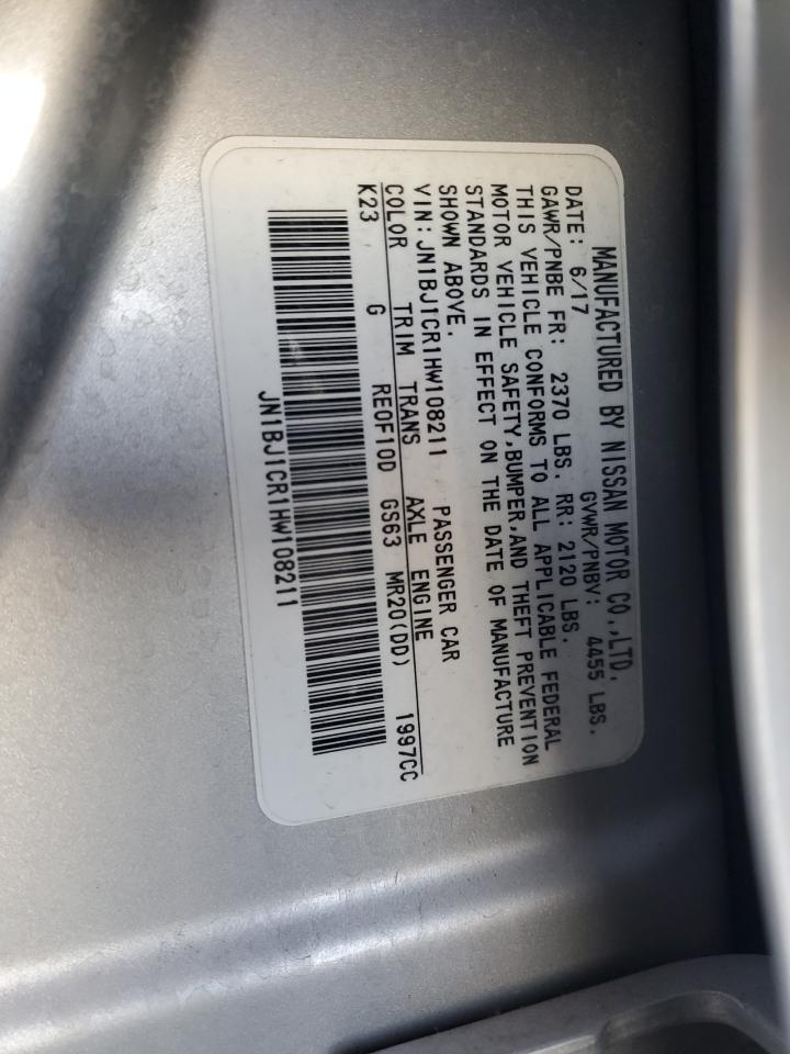 2017 Nissan Rogue VIN JN1BJ1CR1HW108211 Copart auction photo, rear end / side damage thumbnail 13