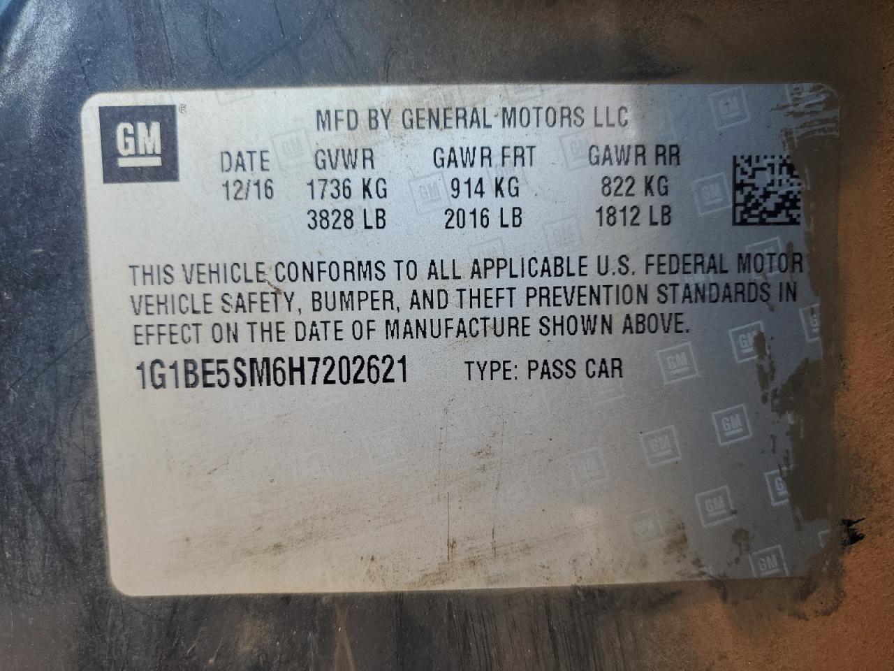 2017 Chevrolet Cruze VIN 1G1BE5SM6H7202621 Copart auction photo, front end damage thumbnail 13