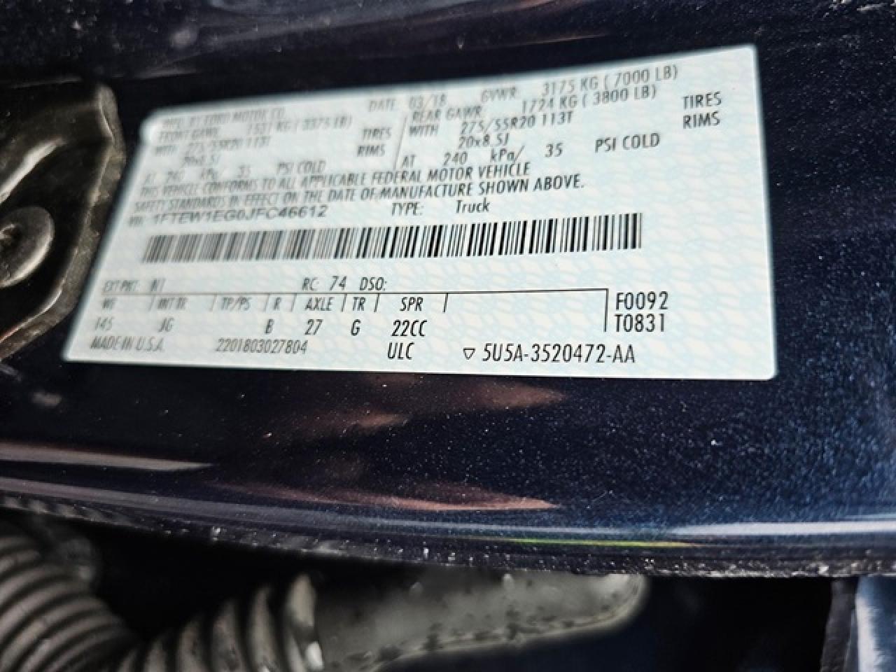 2018 Ford F-150 VIN 1FTEW1EG0JFC46612 Copart auction photo, all over damage thumbnail 9