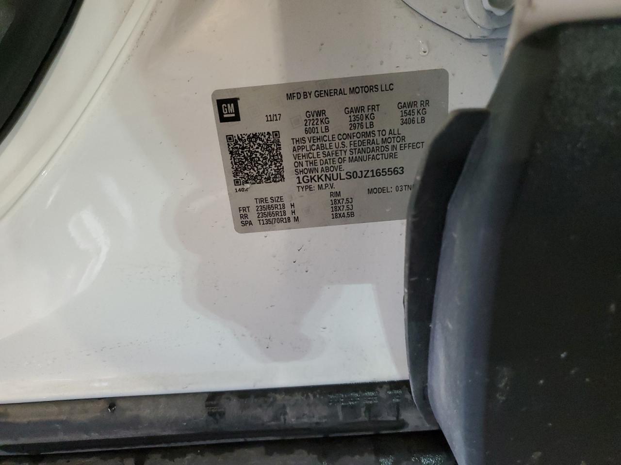 2018 GMC Acadia VIN 1GKKNULS0JZ165563 Copart auction photo, front end / side damage thumbnail 15