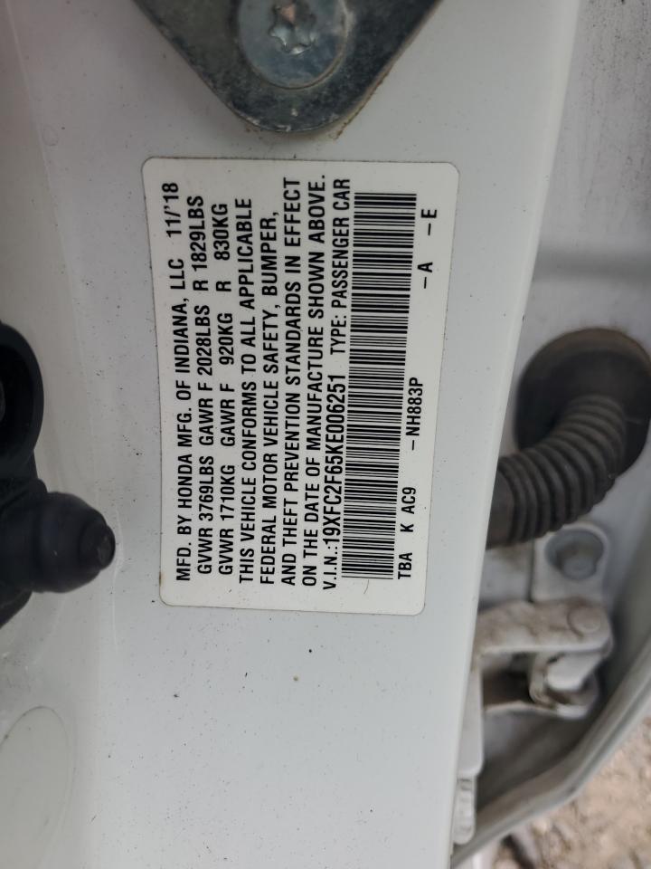 2019 Honda Civic VIN 19XFC2F65KE006251 Copart auction photo, front end damage thumbnail 12