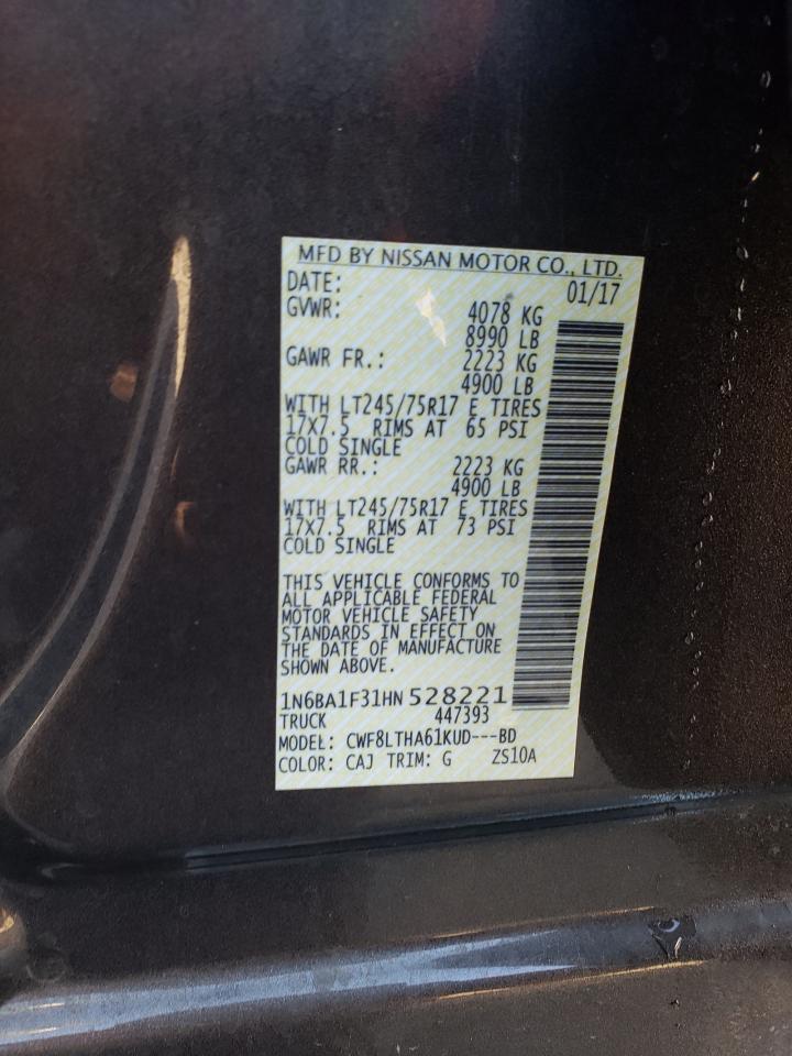 2017 Nissan Titan VIN 1N6BA1F31HN528221 Copart auction photo, undercarriage / front end damage thumbnail 12