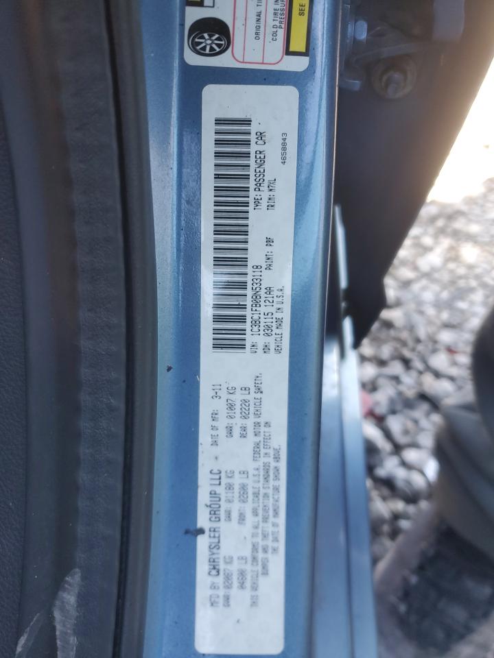 2011 Chrysler 200 VIN 1C3BC1FB0BN533118 Copart auction photo, burn damage thumbnail 12