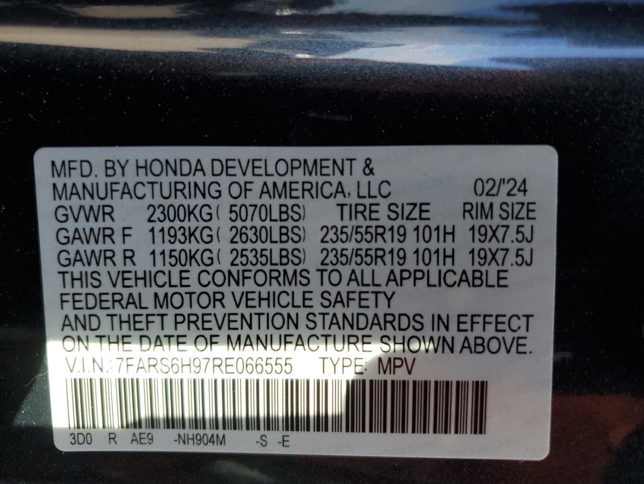 2024 Honda CR-V VIN 7FARS6H97RE066555 Copart auction photo, rear end / front end damage thumbnail 15