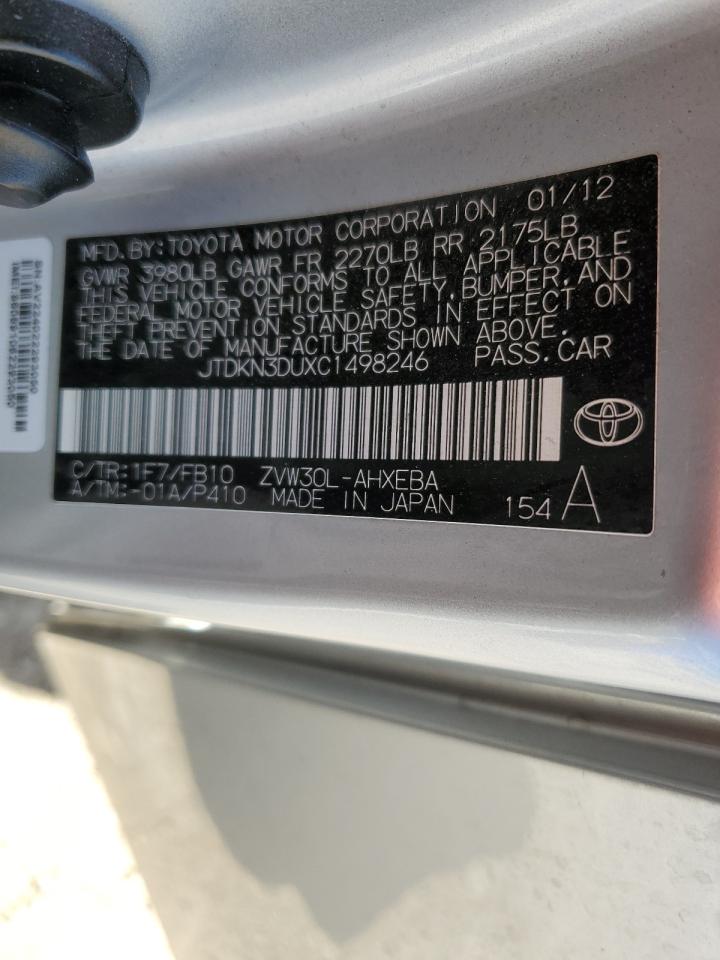 2012 Toyota Prius VIN JTDKN3DUXC1498246 Copart auction photo, front end damage thumbnail 13