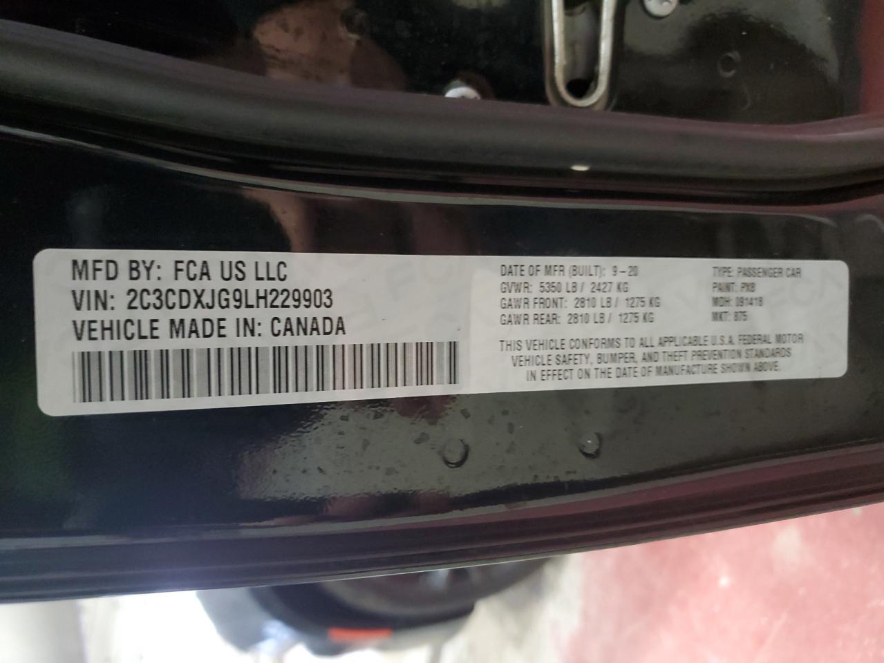 2020 Dodge Charger VIN 2C3CDXJG9LH229903 Copart auction photo, side / front end damage thumbnail 12