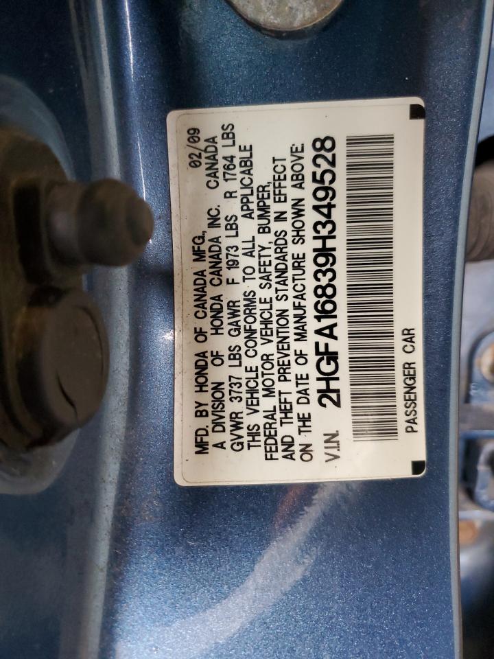 2009 Honda Civic VIN 2HGFA16839H349528 Copart auction photo, front end damage thumbnail 13