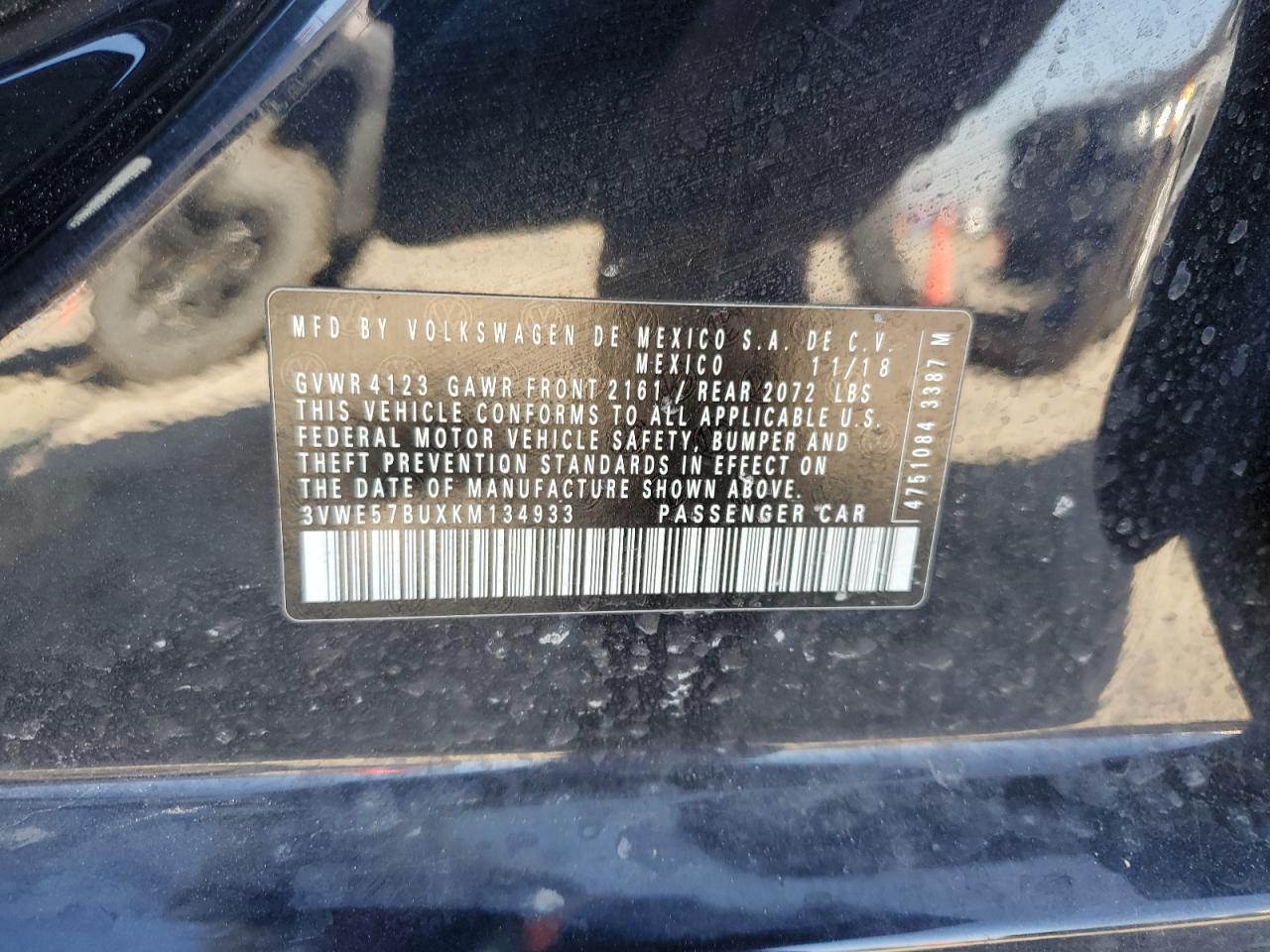 2019 Volkswagen Jetta VIN 3VWE57BUXKM134933 Copart auction photo, front end damage thumbnail 13