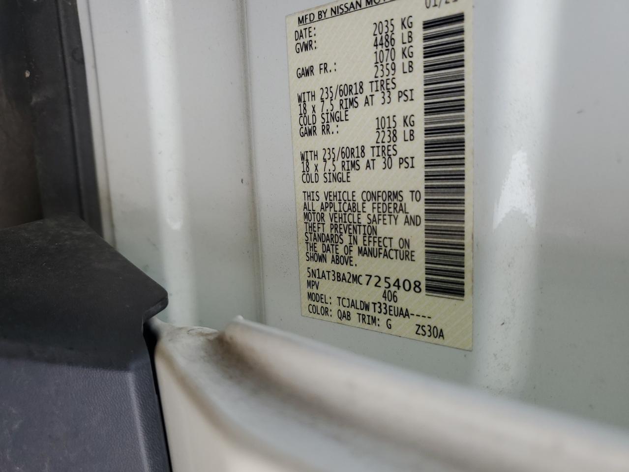 2021 Nissan Rogue VIN 5N1AT3BA2MC725408 Copart auction photo, front end damage thumbnail 14